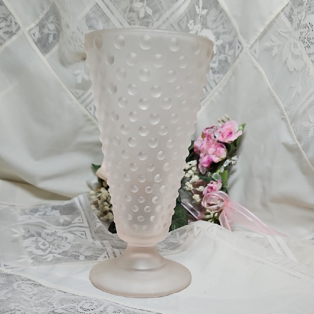 Fenton Frosted Pink Blush Glass Vase